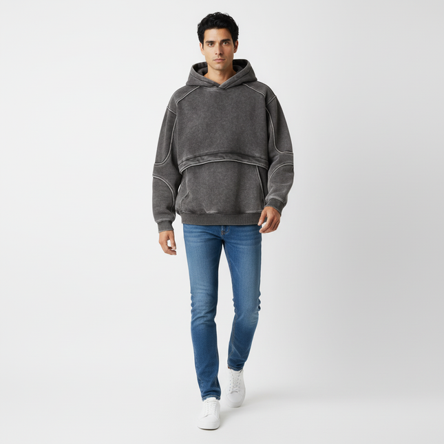 Tape Patchwork Hoodie - Loose Fit