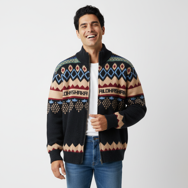 Retro Fair Isle Knit Cardigan – Loose Fit