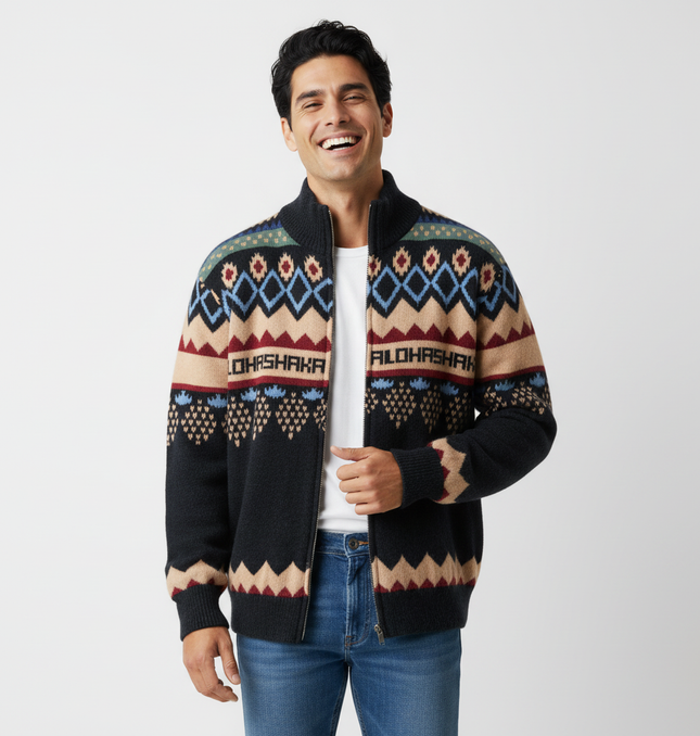 Retro Fair Isle Knit Cardigan – Loose Fit