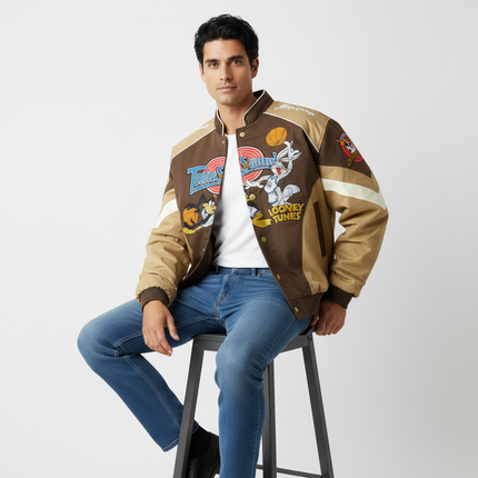 Color Block Baseball Jacket - Loose Fit