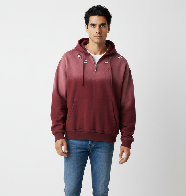 Tie-Dye Gradient Half-Zip Hoodie – Loose Fit