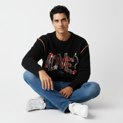 Knit Sweater with Letter Applique