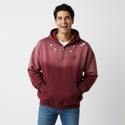 Tie-Dye Gradient Half-Zip Hoodie – Loose Fit