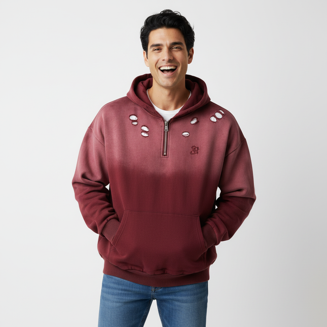 Tie-Dye Gradient Half-Zip Hoodie – Loose Fit