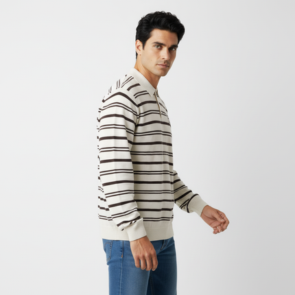 Turn-Down Collar Stripe Sweater