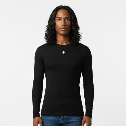 Long Sleeve Printed TShirt - Slim Fit modeled by a male model, featuring a classic round neck and modern silhouette.