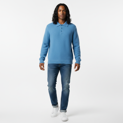 Polo Neck Knit Sweater - Loose Fit
