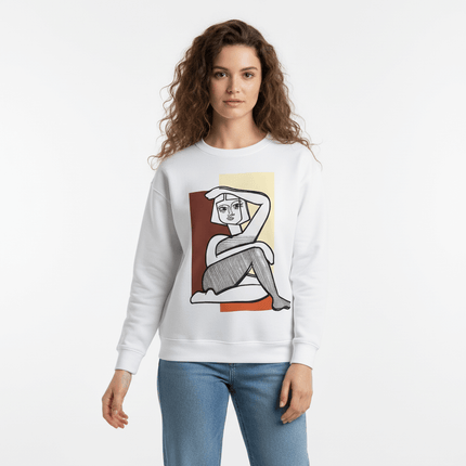 Embroidered Pattern Hoodie – Loose Fit featuring a model wearing a stylish design with a unique abstract print.