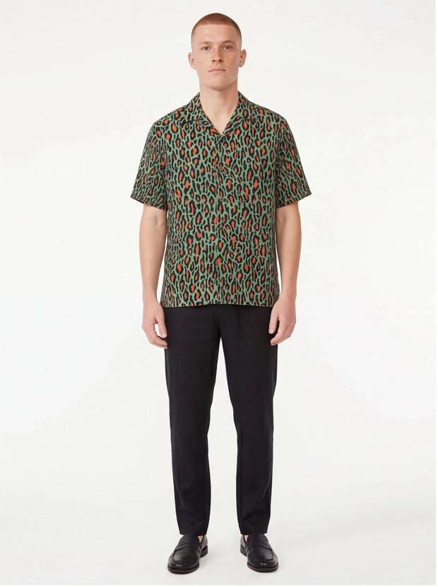 Red leopard print classic leopard lapel shirts with Grozavu logo