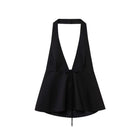 Backless Bow Tie Hanging Neck Tank Top in black, featuring a plunging neckline and playful bow tie design.