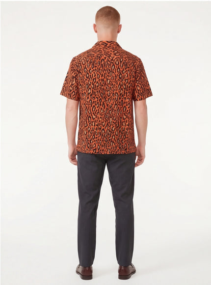 Red leopard print classic leopard lapel shirts with Grozavu logo