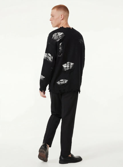 Essential Fit Knitted Sweater Ripped Chain Splicing
