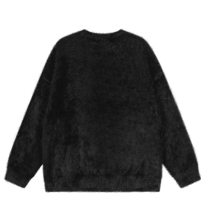 Back view of Regular Fit Animal Print Fleece Sweater showcasing soft fleece fabric in a cozy silhouette.