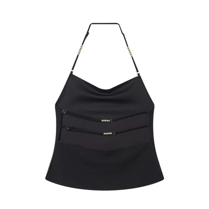 Round Neck Knit Top – Slim Fit, stylish black top with unique design and functional zip pockets.