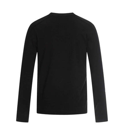 Back view of the Bottom Knit Long Sleeve Pullover in black, showcasing its sleek design and long sleeves.