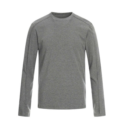 Bottom Knit Long Sleeve Pullover in medium gray showcasing long sleeves and comfortable fit.