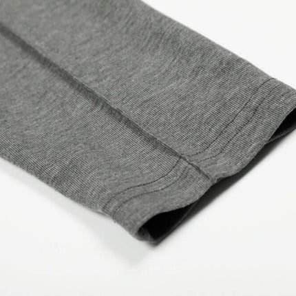 Bottom Knit Long Sleeve Pullover close-up showing gray sleeve detail on a soft viscose blend fabric.