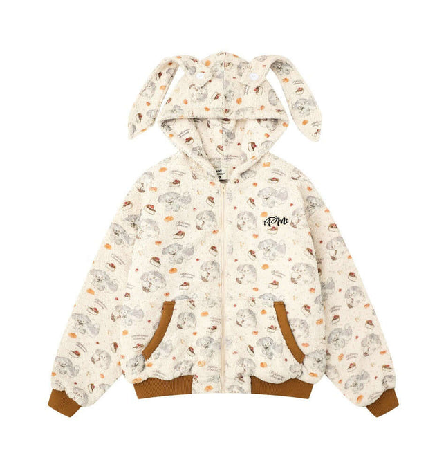 Bunny Ears Hooded Coat – Loose Fit featuring playful bunny ears and cozy cotton fabric.