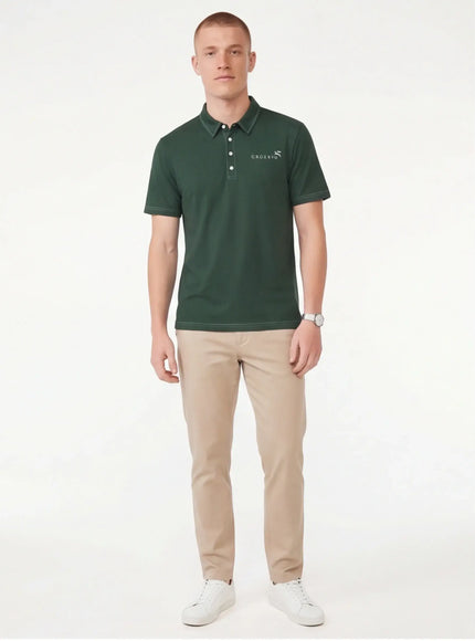 Model wearing slim polo by Grozavu