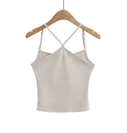 Camisole Style Layered Tank Top showcased in neutral color, featuring a back design with crisscross straps.