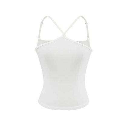 Camisole Style Layered Tank Top in white, showcasing a sleek slim-fit silhouette and adjustable straps.