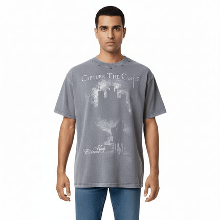 Printed Short Sleeve TShirt – Loose Fit in gray with 'Capture The Castle' graphic design.
