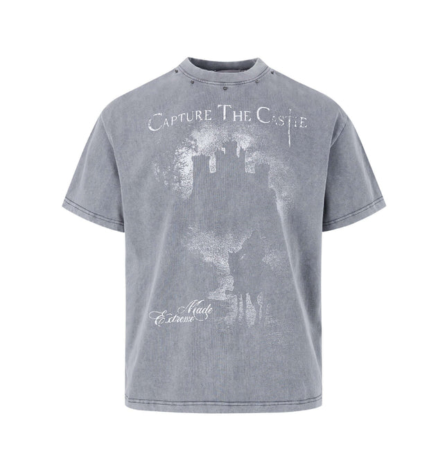 Printed Short Sleeve TShirt – Loose Fit featuring washed print design and classic round neckline.