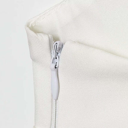 Casual Bow Detail Strap Top – Slim Fit white fabric close-up with zipper detail.
