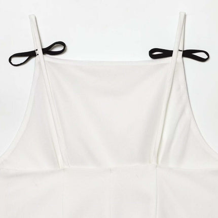 Casual Bow Detail Strap Top – Slim Fit featuring black bow detail and slim fit silhouette in solid white color.