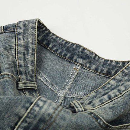 Casual Cartoon Embroidered Denim Pants collar detail showcasing trendy street fashion and high-quality cotton.