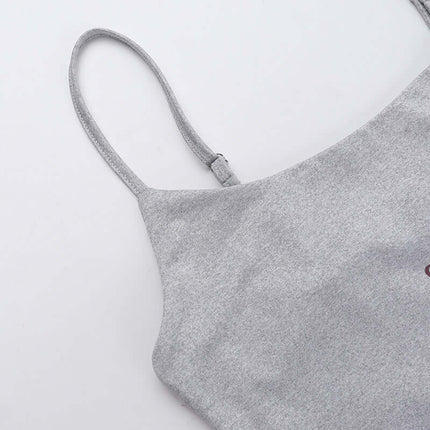 Casual Fit Square Neck Sleeveless Outfit top detail showcasing grey fabric and adjustable straps.