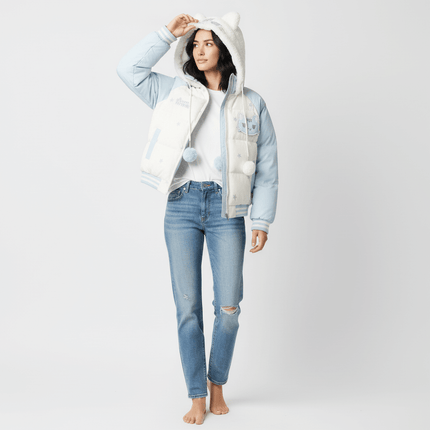 Cat-Themed Hooded Jacket - Loose Fit worn by a model, showcasing its cozy design and stylish look.