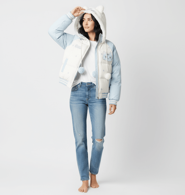 Cat-Themed Hooded Jacket - Loose Fit worn by a model, showcasing its cozy design and stylish look.