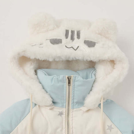 Cat-Themed Hooded Jacket - Loose Fit with cute cat face hood and soft furry lining