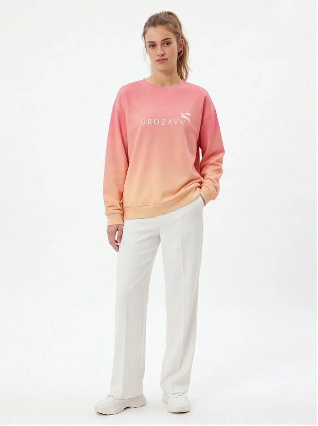 Model wearing oversized core sweatshirt by Grozavu