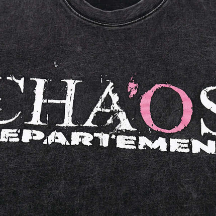 Cross Print Vintage TShirt – Loose Fit featuring CHA'OS DEPARTEMENT print in bold distressed style.