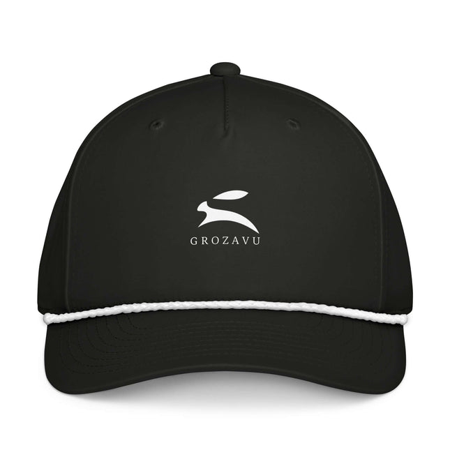 Classic rope cap featuring a black design with braided rope detail and Grozavu logo.