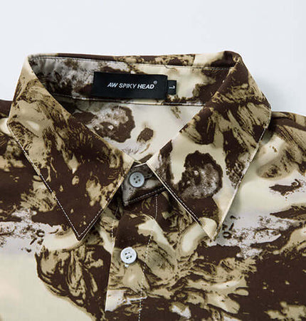 Color Block Beach Shirt – Loose Fit featuring a classic flip collar and unique print design.