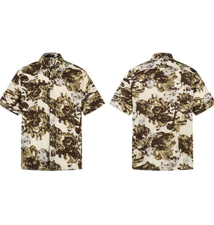 Color Block Beach Shirt – Loose Fit in floral print with short sleeves and classic collar design