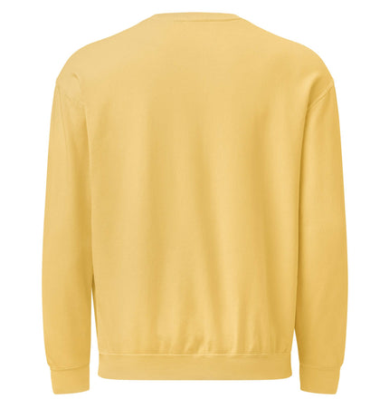 Back view of Comfort Colors 1466 Lightweight Crewneck in yellow, showcasing its relaxed fit and ribbed details.