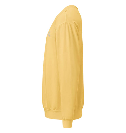 Comfort Colors 1466 Lightweight Crewneck in sunny yellow, showcasing the relaxed fit and soft fabric from the side.