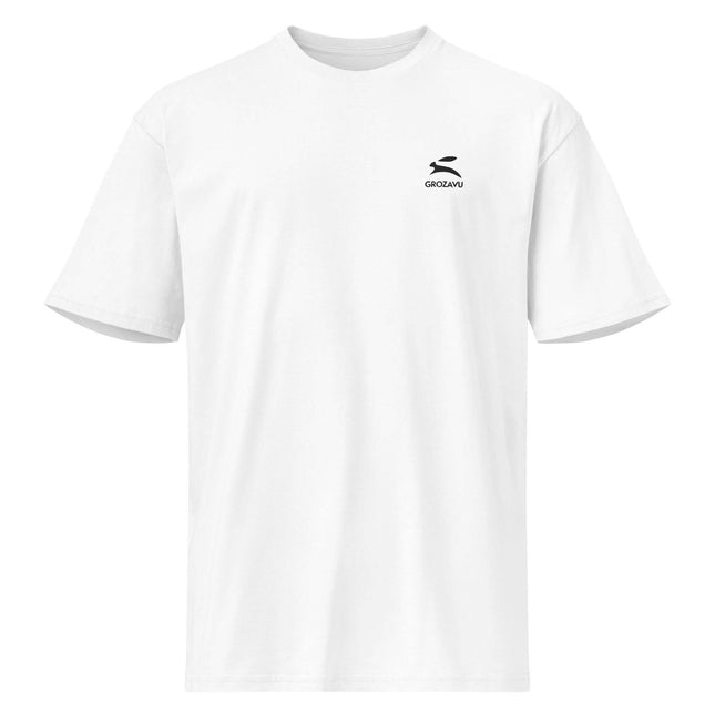 Cotton Heritage MC1082 Premium Tee in white color featuring Grozavu logo on the chest.