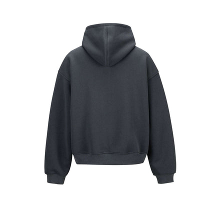 Back view of Cotton Loose Fit Hoodie Sweatshirt in dark grey, showcasing its relaxed fit and classic hood.