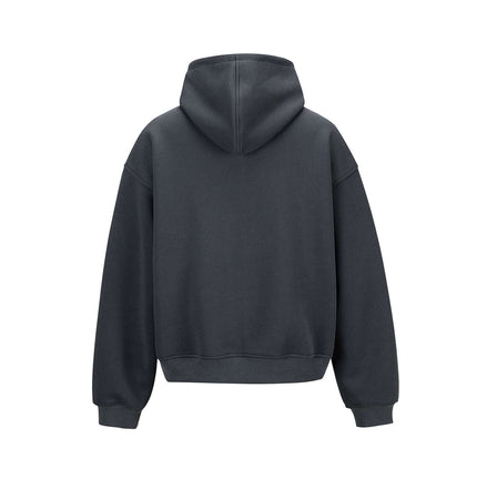 Back view of Cotton Loose Fit Hoodie Sweatshirt in dark grey, showcasing its relaxed fit and classic hood.