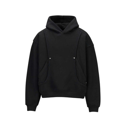 Cotton Loose Fit Hoodie Sweatshirt in black, featuring a hooded collar and relaxed fit for autumn layering.