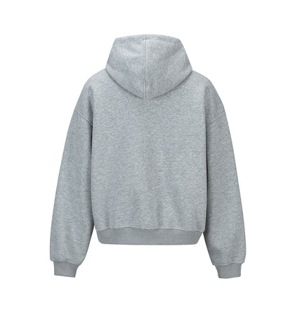 Back view of Cotton Loose Fit Hoodie Sweatshirt in gray, highlighting the classic hood and relaxed fit.