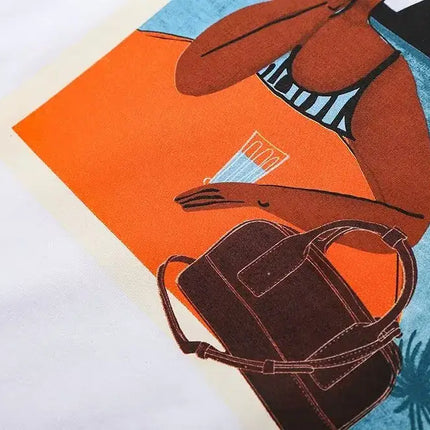 Cotton TShirt with Oil Painting Print featuring artistic graphic design and stylish bag illustration.