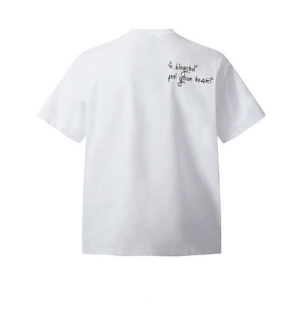 Back view of Creative Letter Print Loose Fit TShirt with unique lettering design on a white fabric.