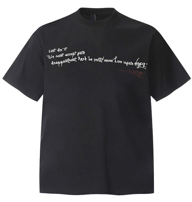 Creative Letter Print Loose Fit TShirt featuring a black design with a motivational quote in white text.