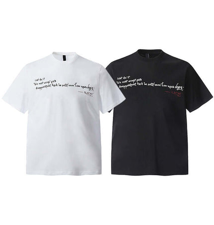 Creative Letter Print Loose Fit TShirt in white and black, showcasing trendy oversized style and creative lettering.